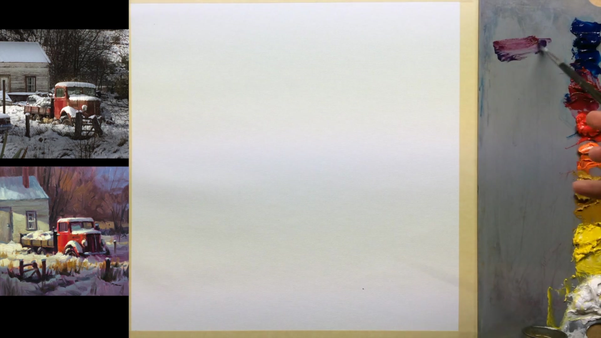 Step 2 — Sketching the composition (video frame from the lesson)