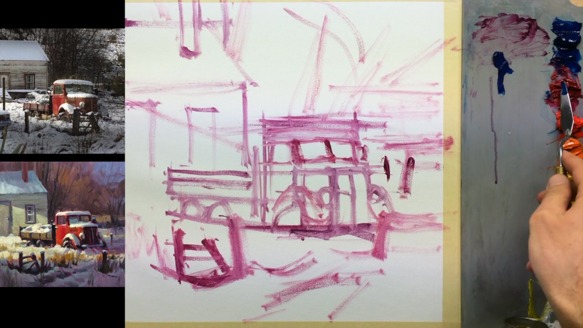 Step 3 — Mixing grays for color mixing (video frame from the lesson)