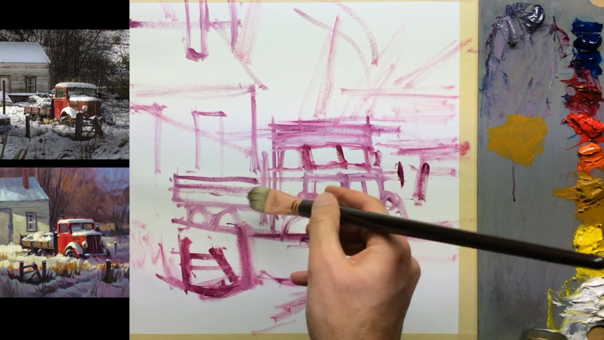 Step 4 — Establishing light and shadow (video frame from the lesson)