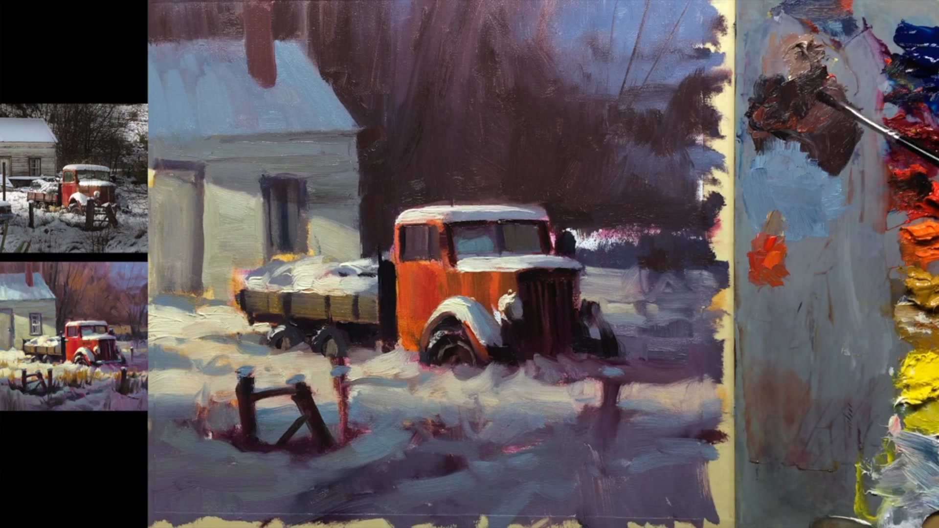 Step 16 — Adjusting background light and branches (video frame from the lesson)