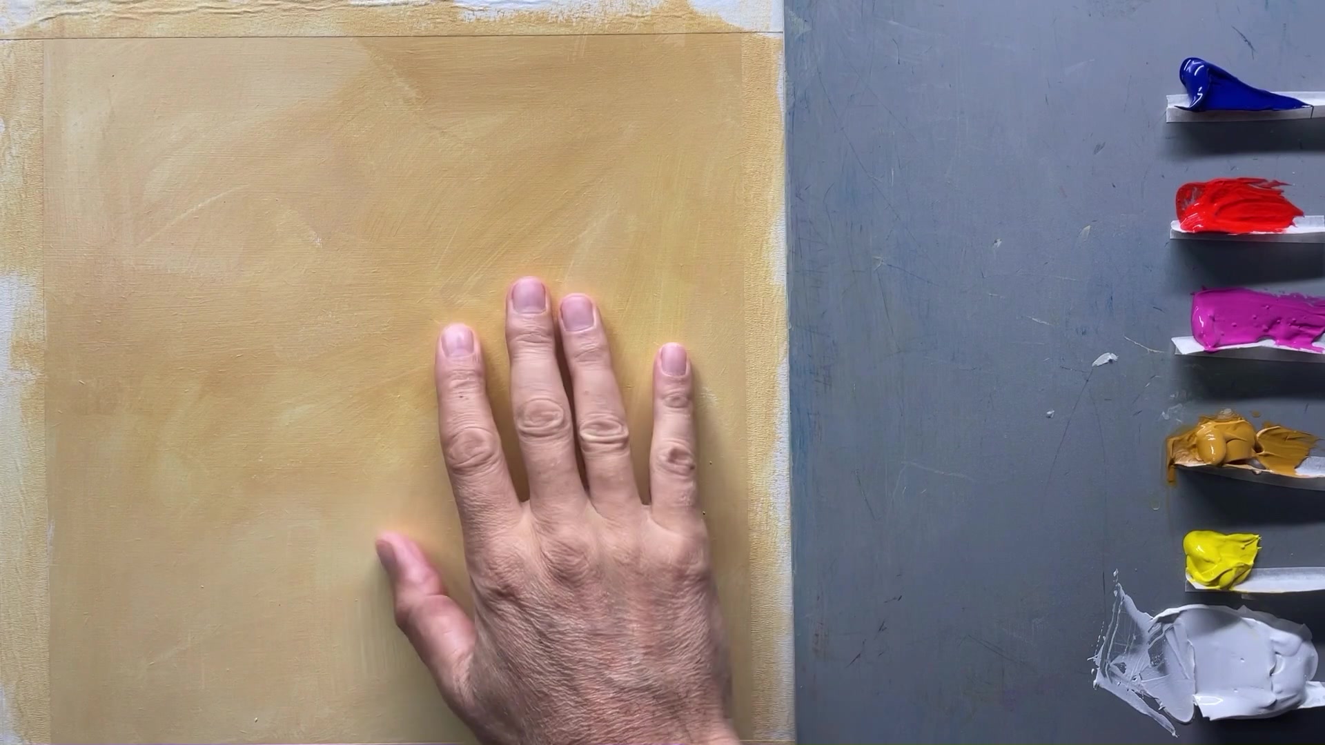 Step 6 — Palette and brush selection (video frame from the lesson)
