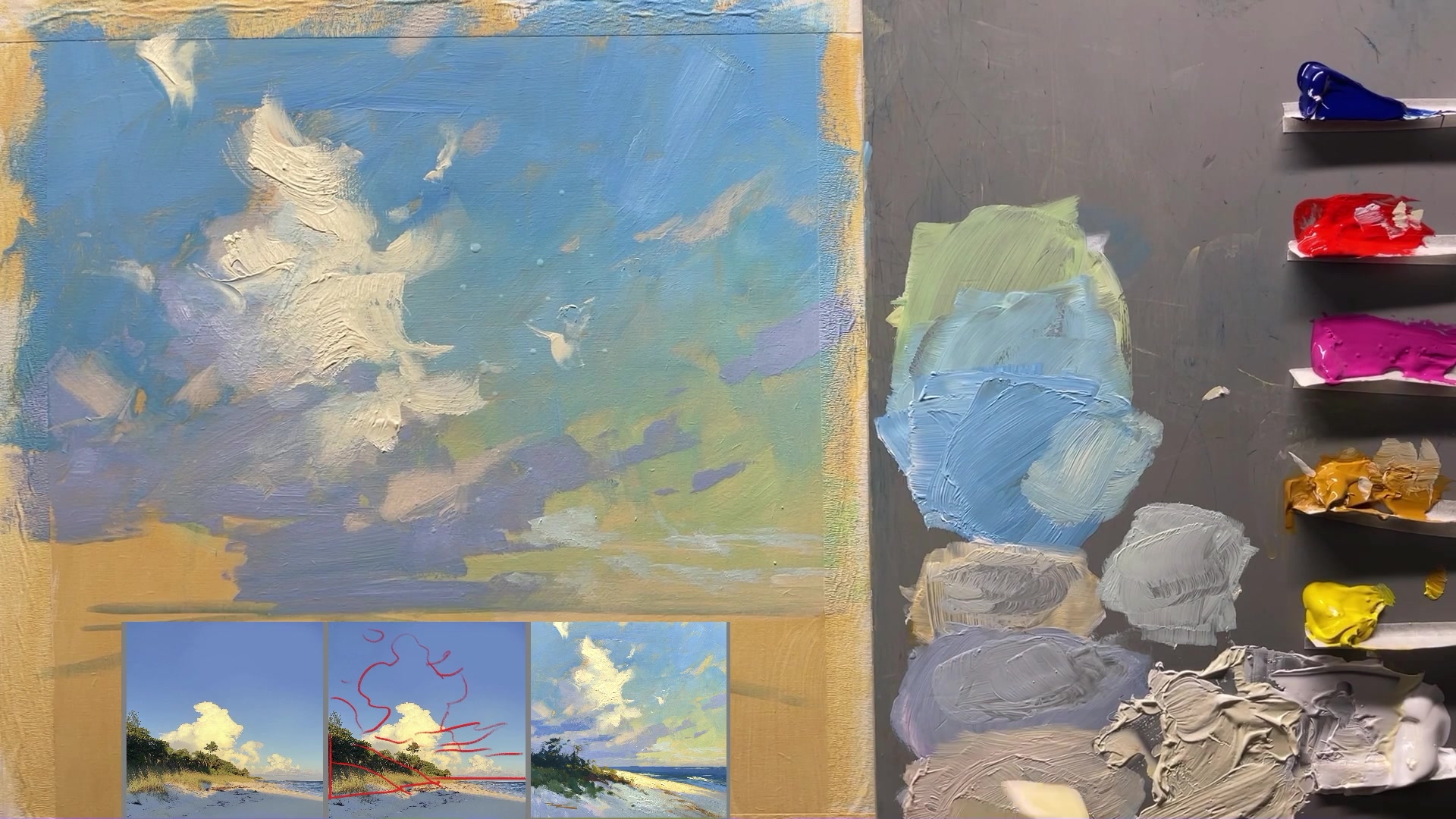 Step 9 — Adjusting cloud colors and shapes (video frame from the lesson)