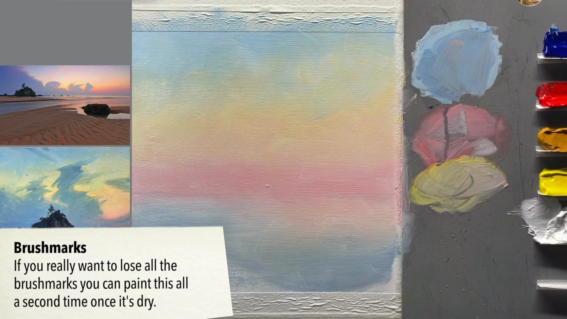 Step 3 — Painting clouds (video frame from the lesson)