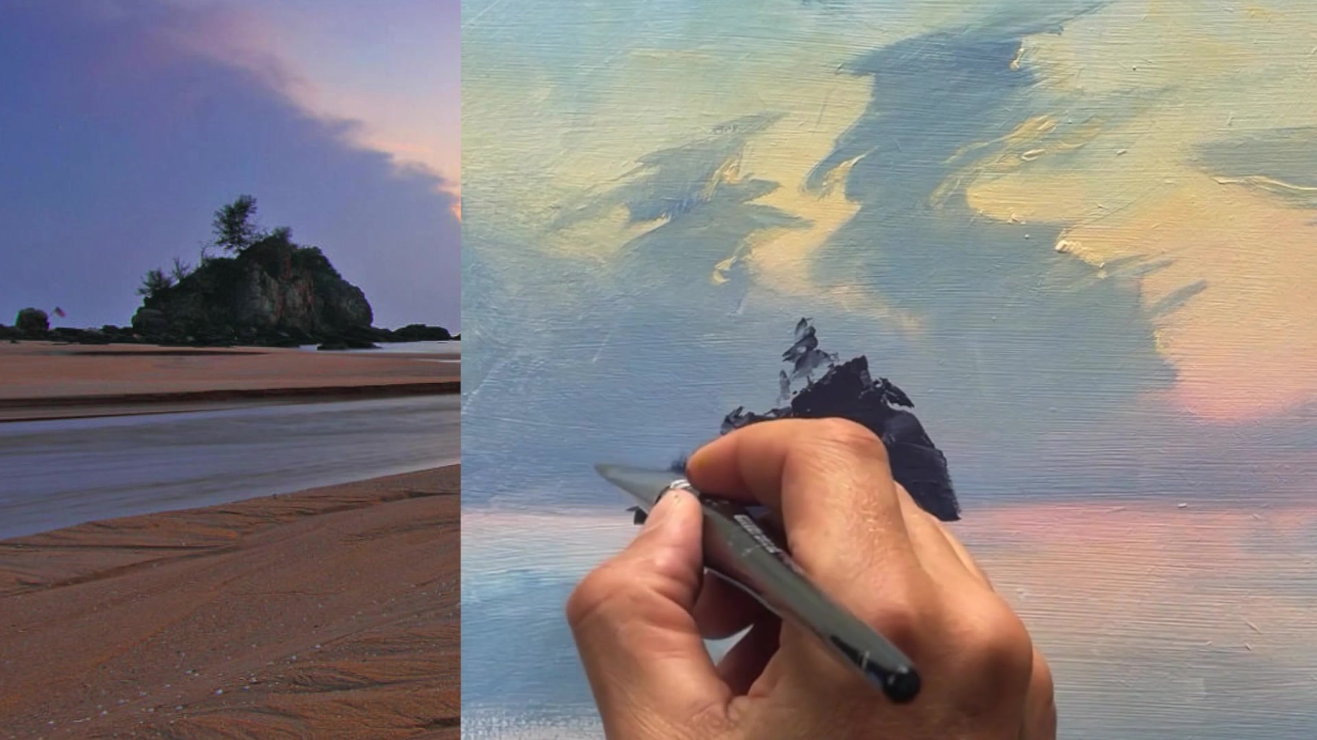 Step 7 — Adding color and detail to rocks (video frame from the lesson)