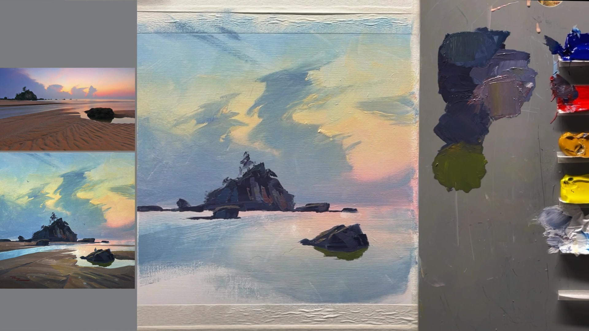 Step 9 — Painting the sand (video frame from the lesson)