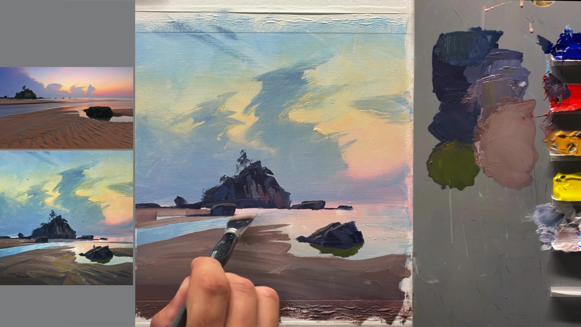 Step 10 — Adding sand shadows and details (video frame from the lesson)