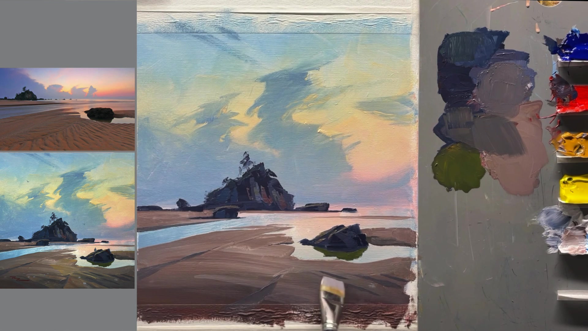 Step 11 — Final touches and seagulls (video frame from the lesson)