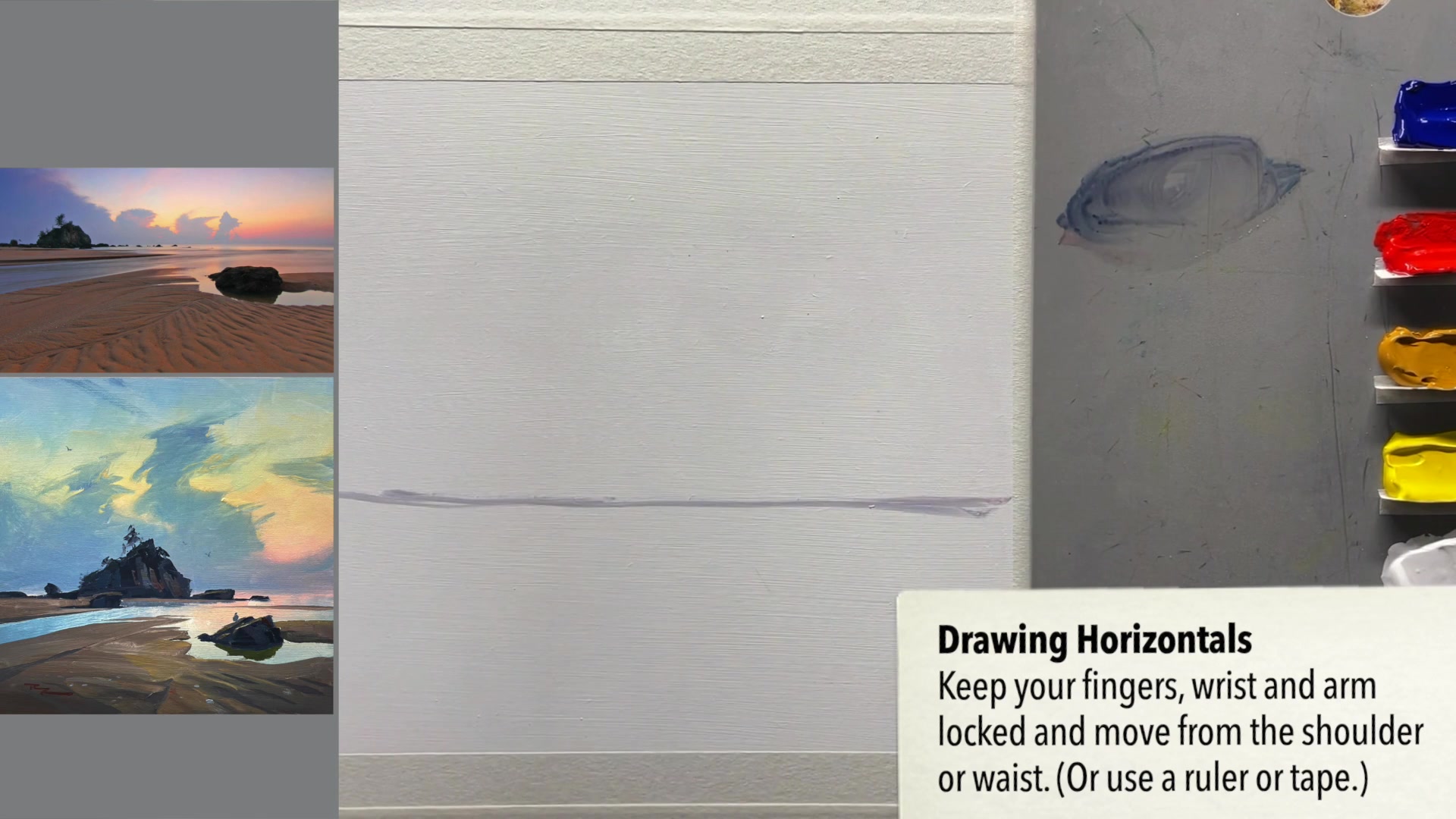 Step 1 — Painting the sky base (video frame from the lesson)