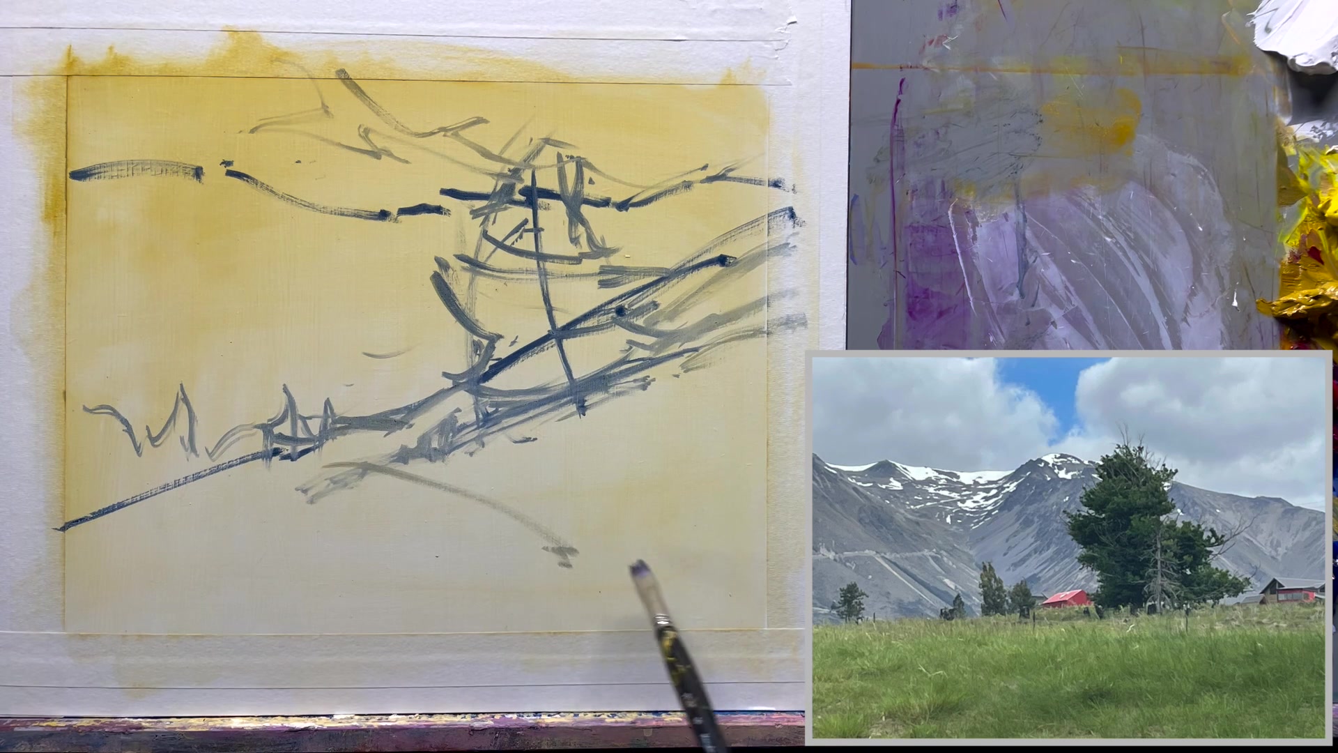 Step 7 — Blocking in Big Shapes (video frame from the lesson)