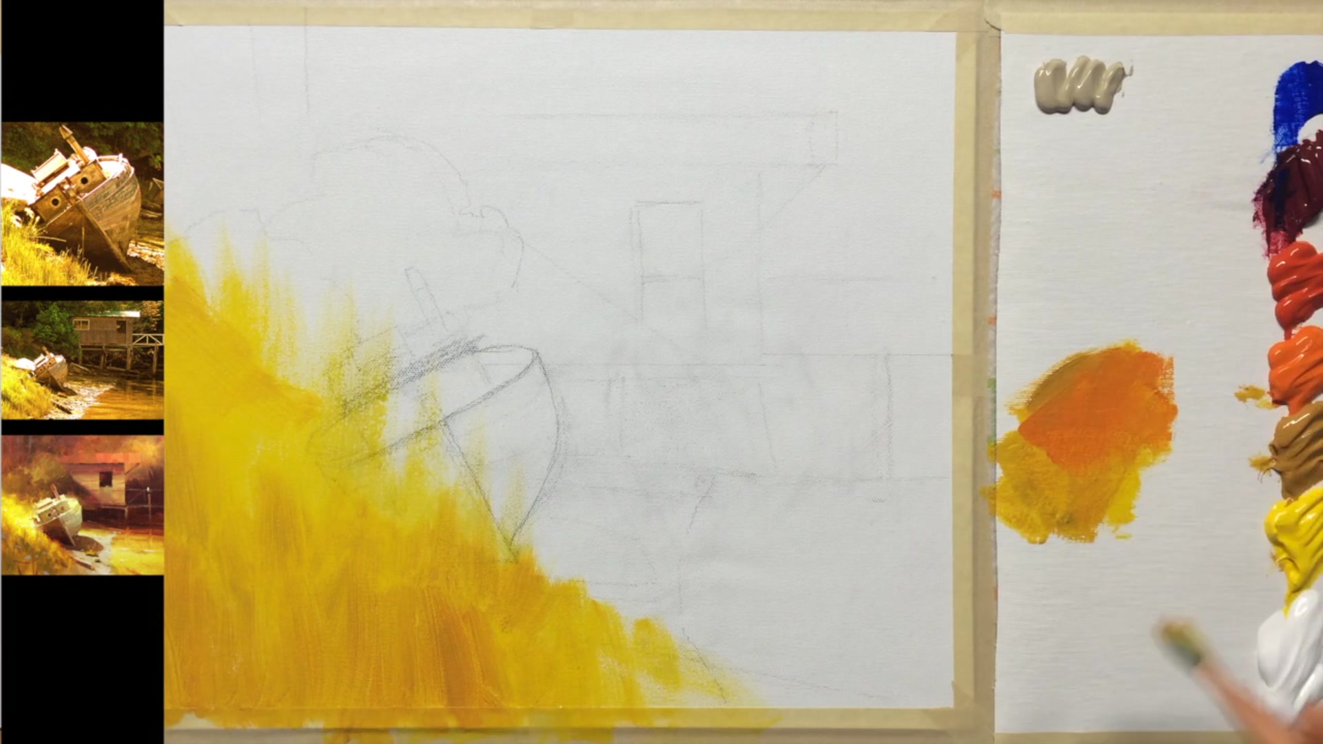 Step 5 — Adding depth and texture to the grass (video frame from the lesson)
