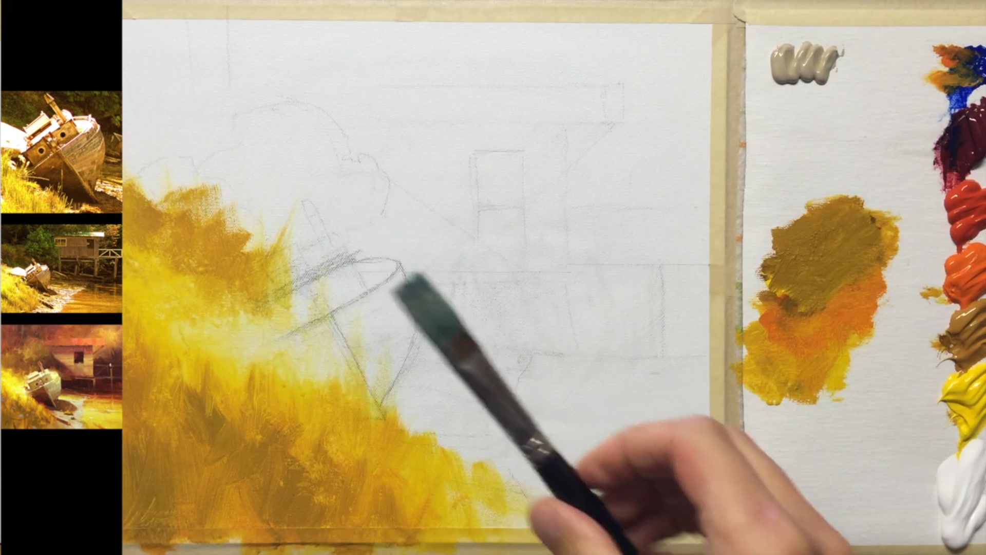 Step 6 — Painting the boat with glowing effects (video frame from the lesson)