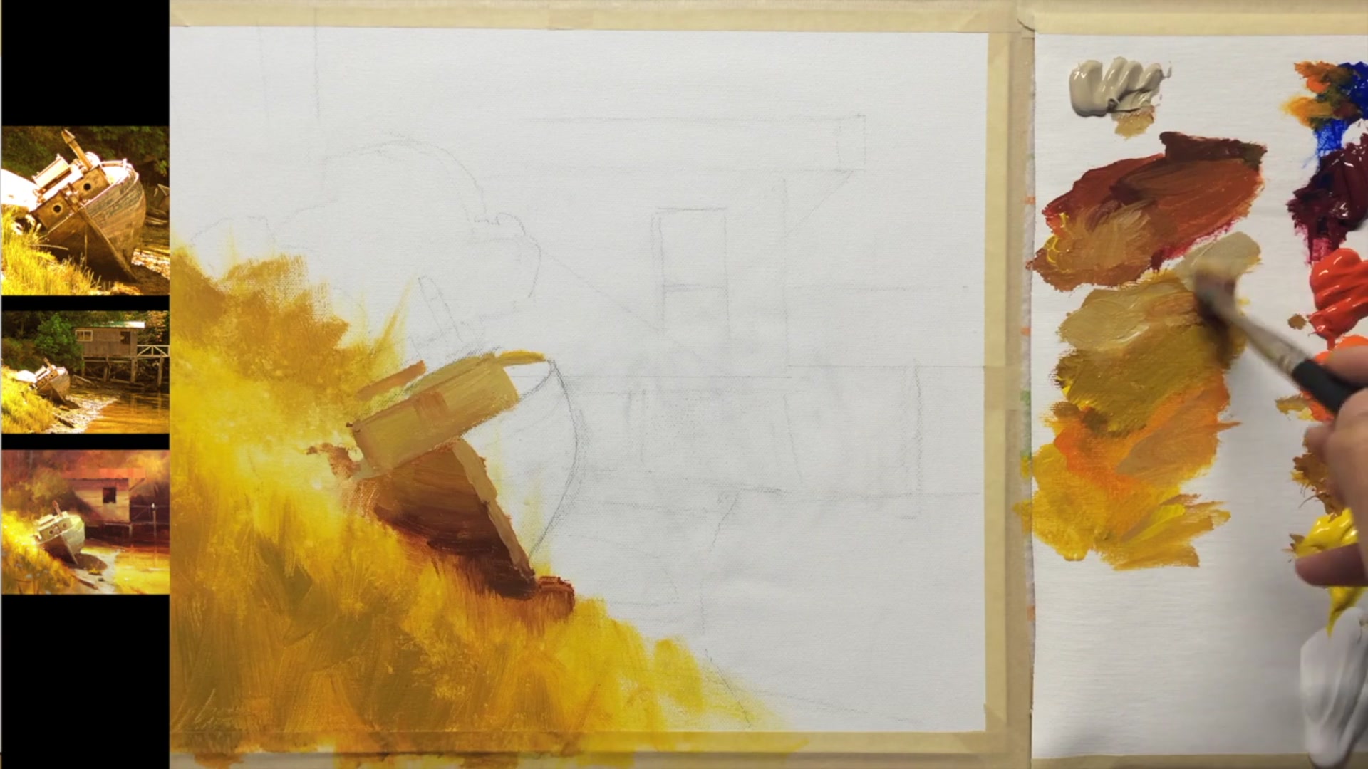 Step 7 — Reflective light on the boat hull (video frame from the lesson)