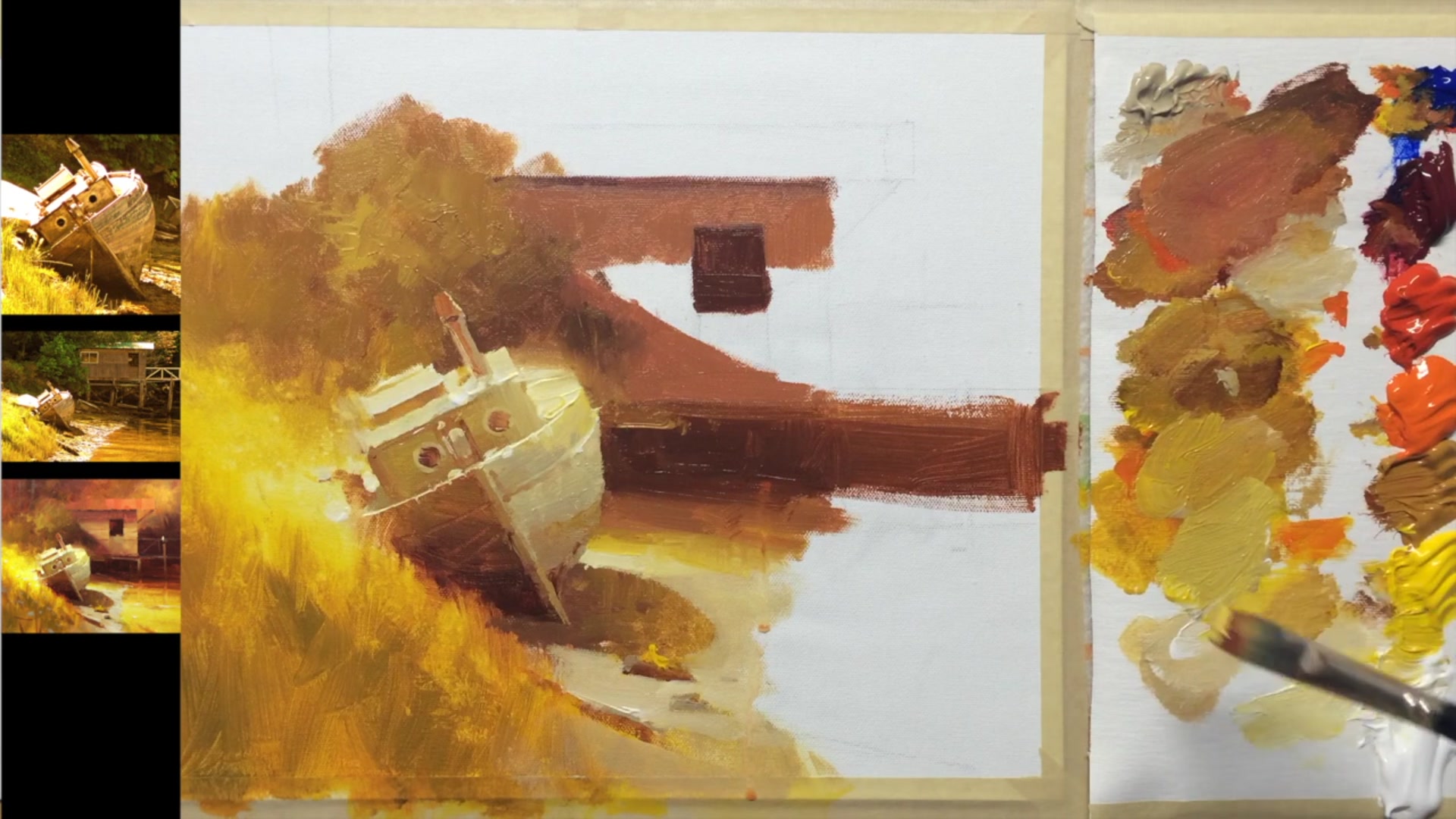 Step 14 — Roof gradient and background gradations (video frame from the lesson)