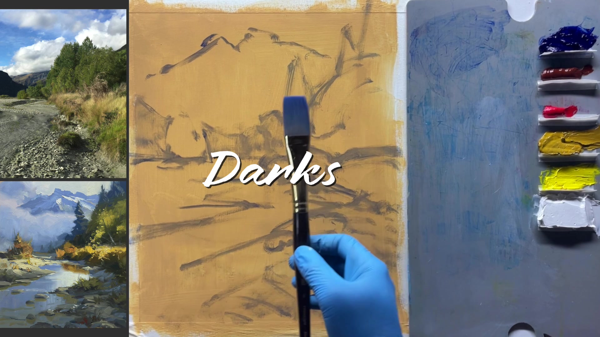 Step 7 — Blocking in Darks (video frame from the lesson)