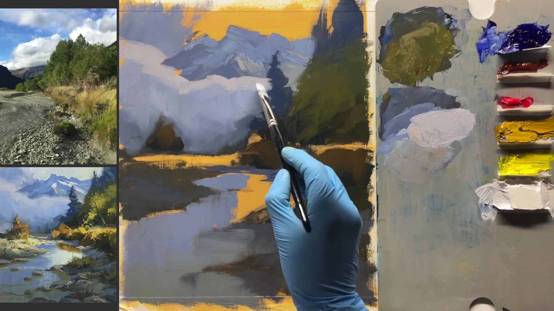 Step 14 — Sky and Mountain Edges (video frame from the lesson)