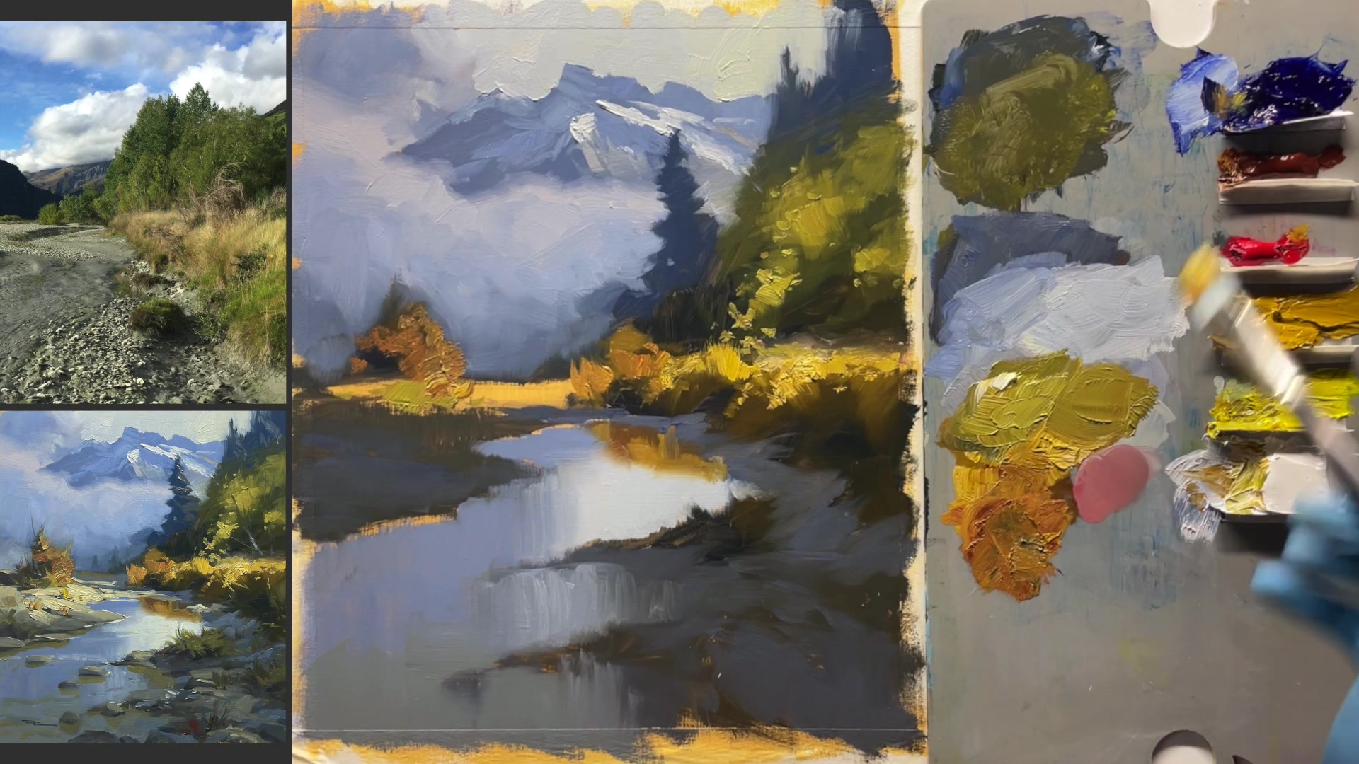 Step 18 — Foreground Rocks and Reflections (video frame from the lesson)