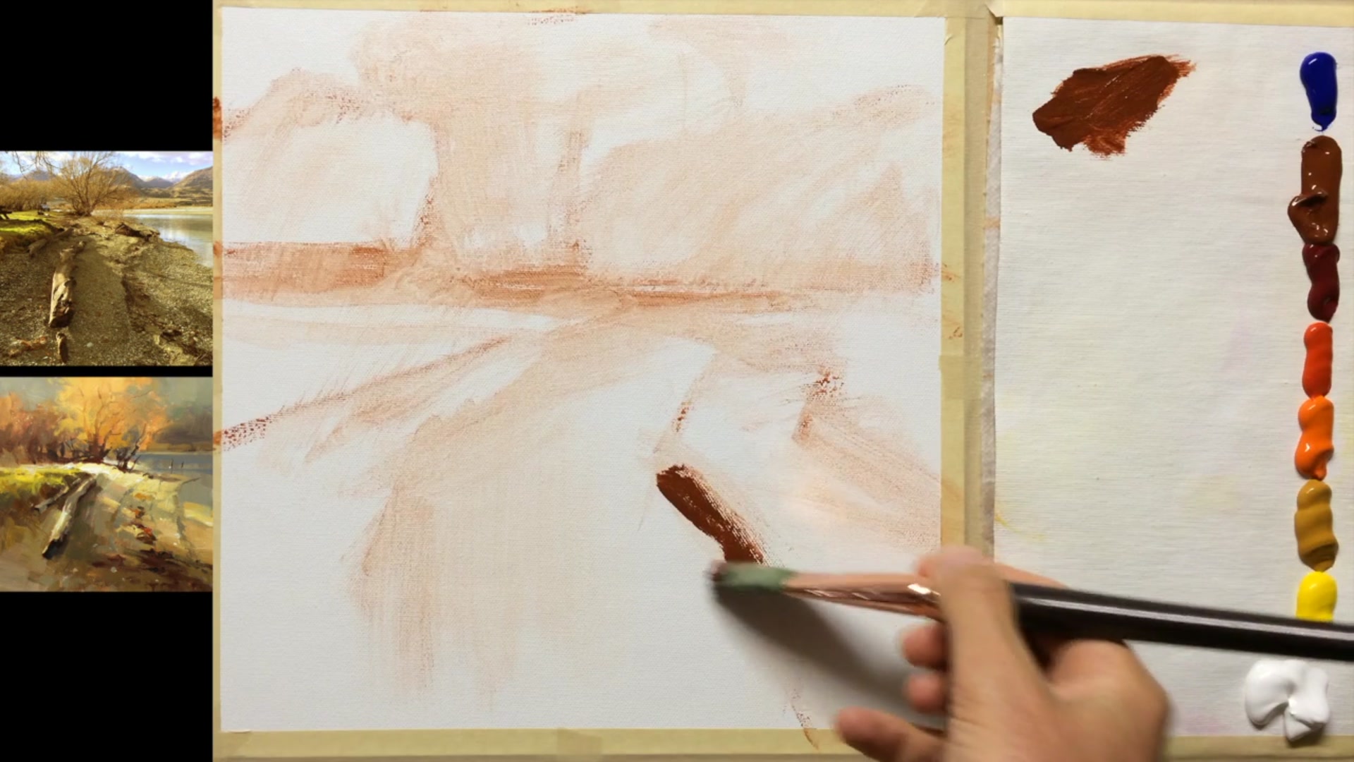 Step 3 — Blocking in Darks and Alla Prima Technique (video frame from the lesson)