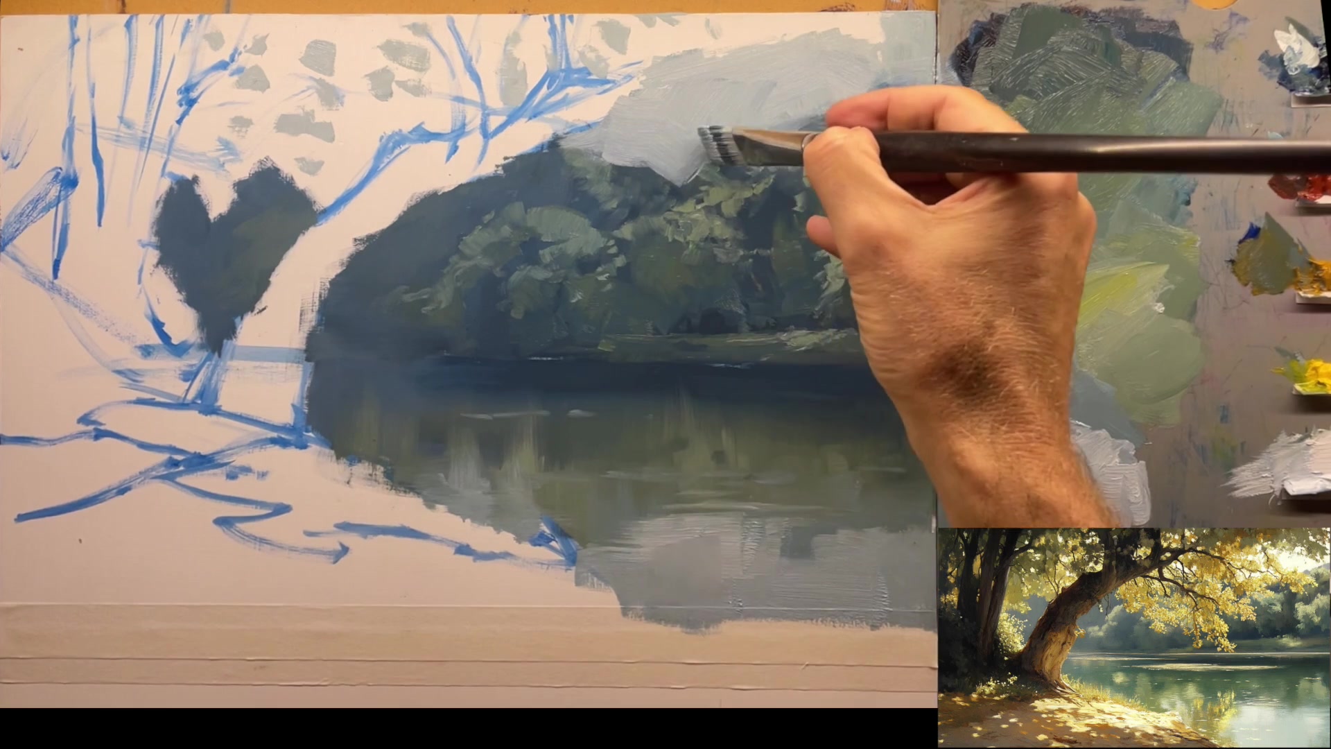 Step 11 — Foreground Rocks and Water Details (video frame from the lesson)