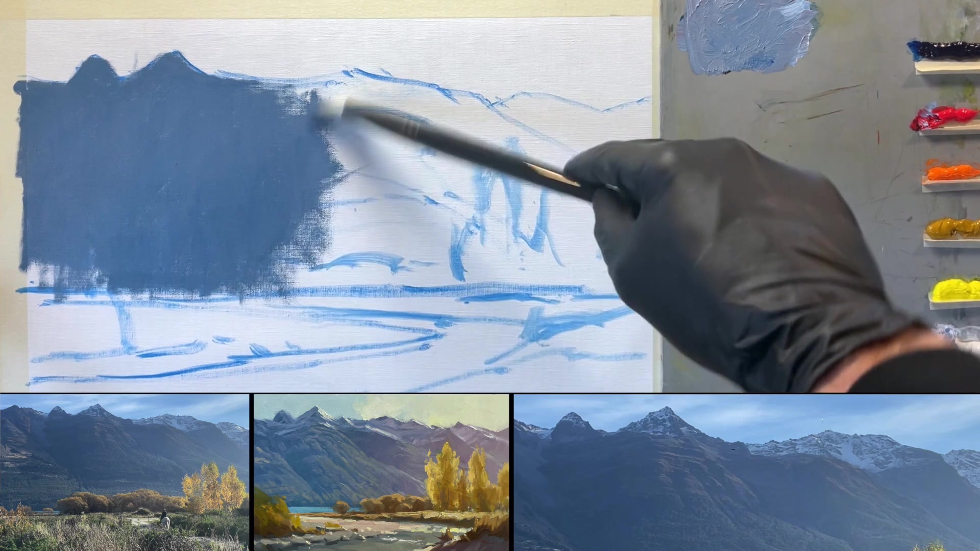 Step 8 — Color Transition on the Mountain (video frame from the lesson)