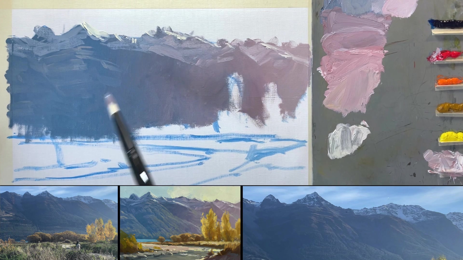 Step 14 — Mountain Form and Perspective (video frame from the lesson)