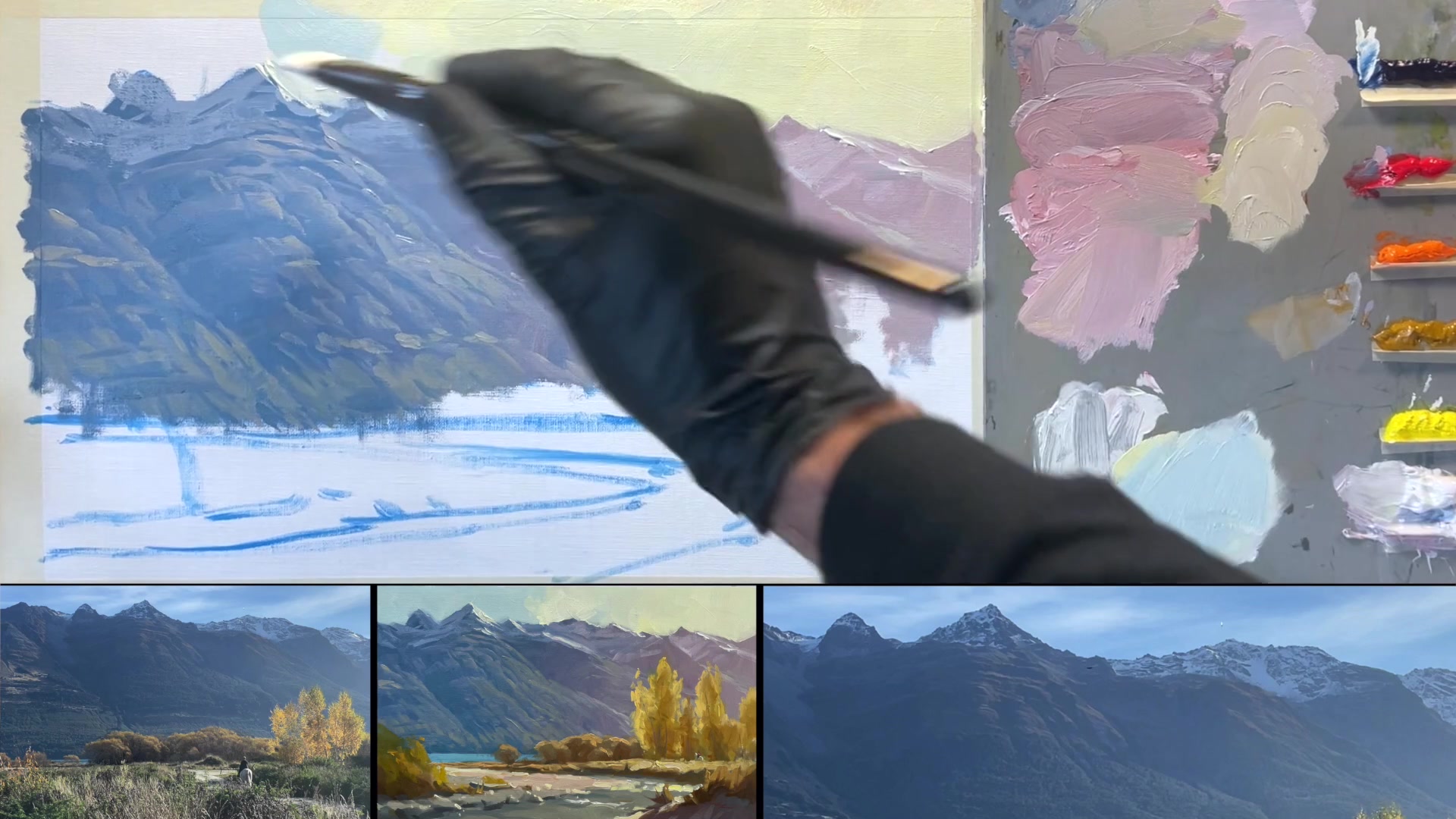 Step 19 — Sky and Mountain Light Transition (video frame from the lesson)