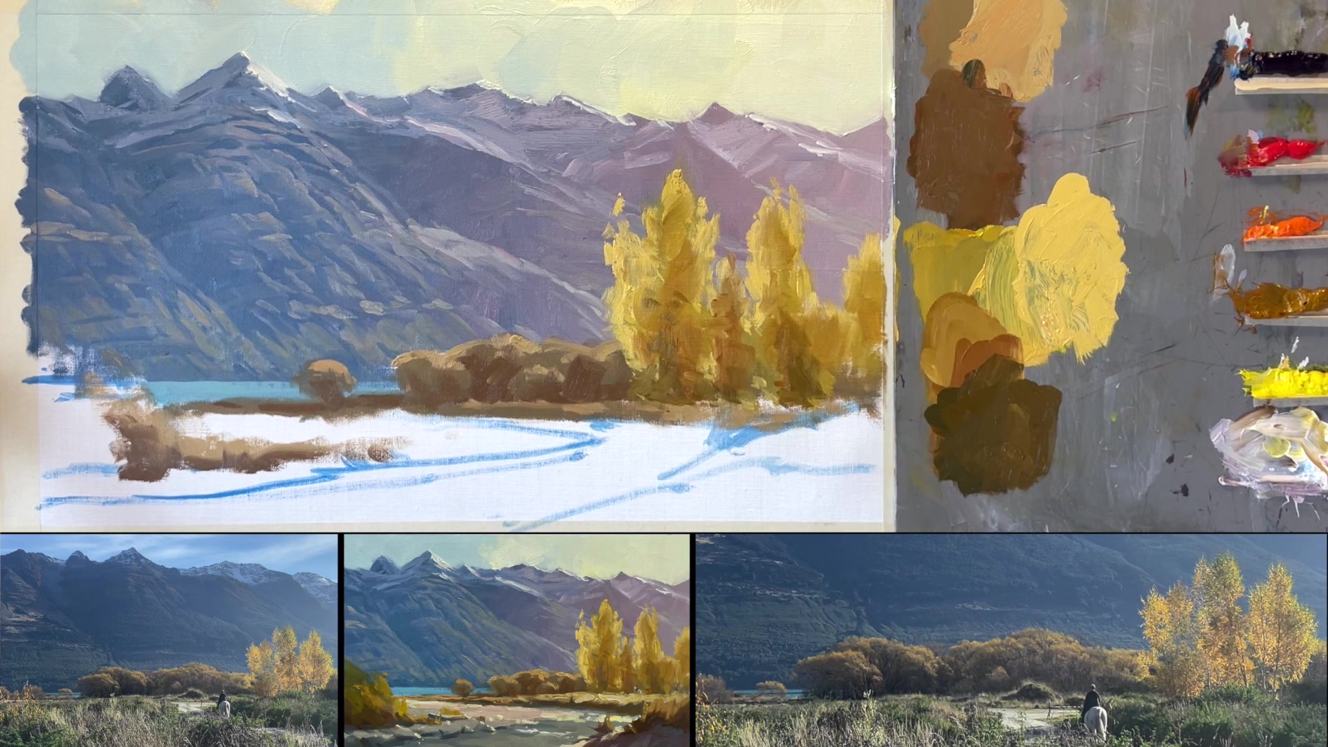 Step 25 — Foreground Grasses and Riverbank (video frame from the lesson)