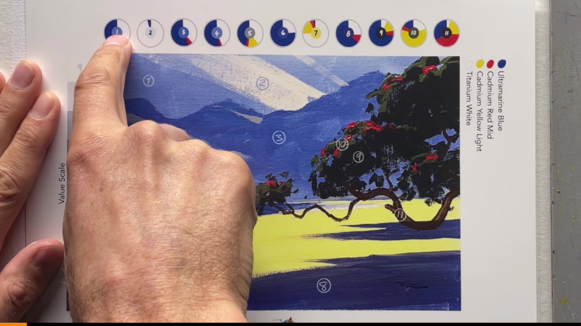 Step 2 — Color mixing and painting techniques (video frame from the lesson)