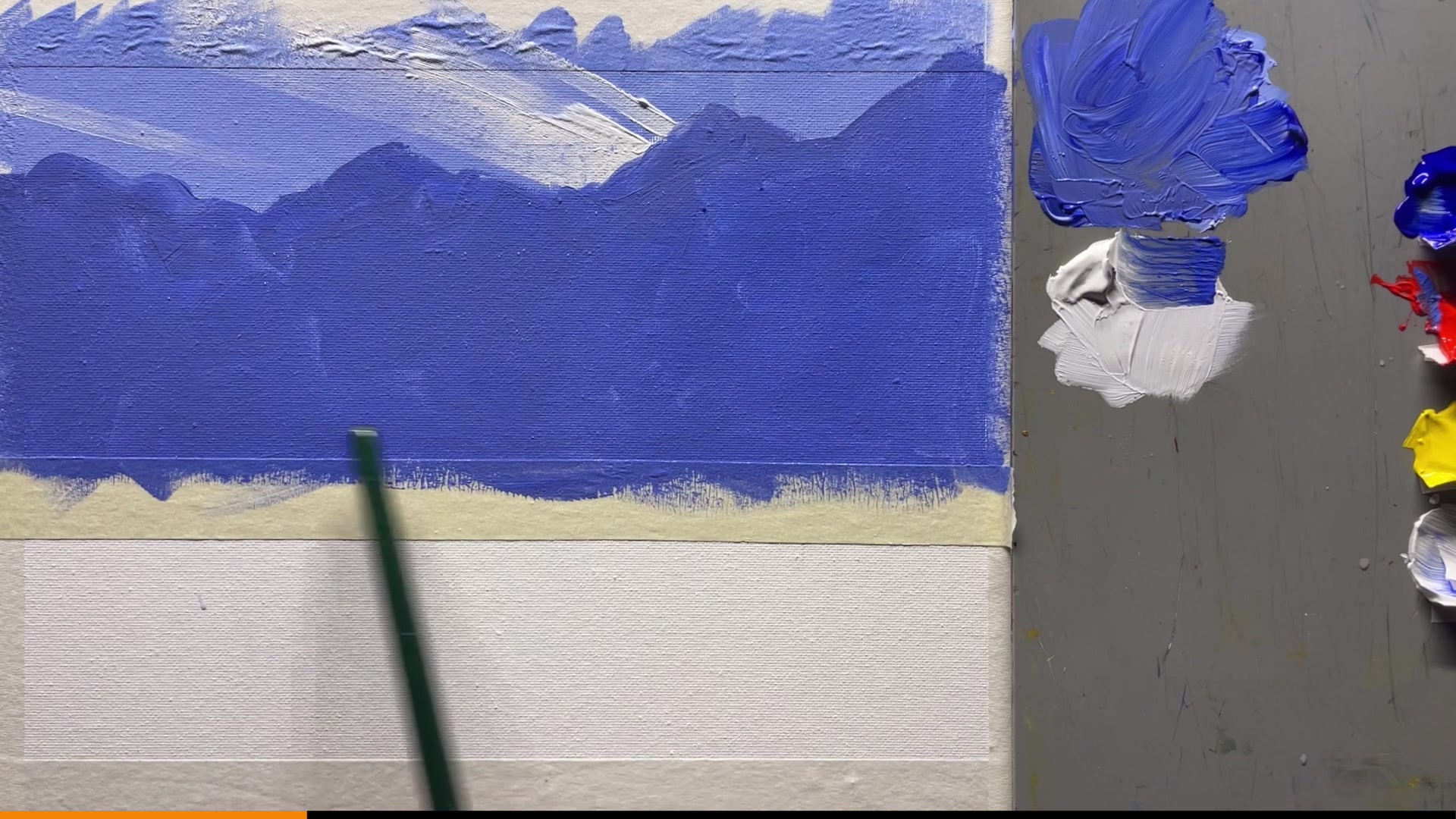 Step 8 — Painting the mist (video frame from the lesson)