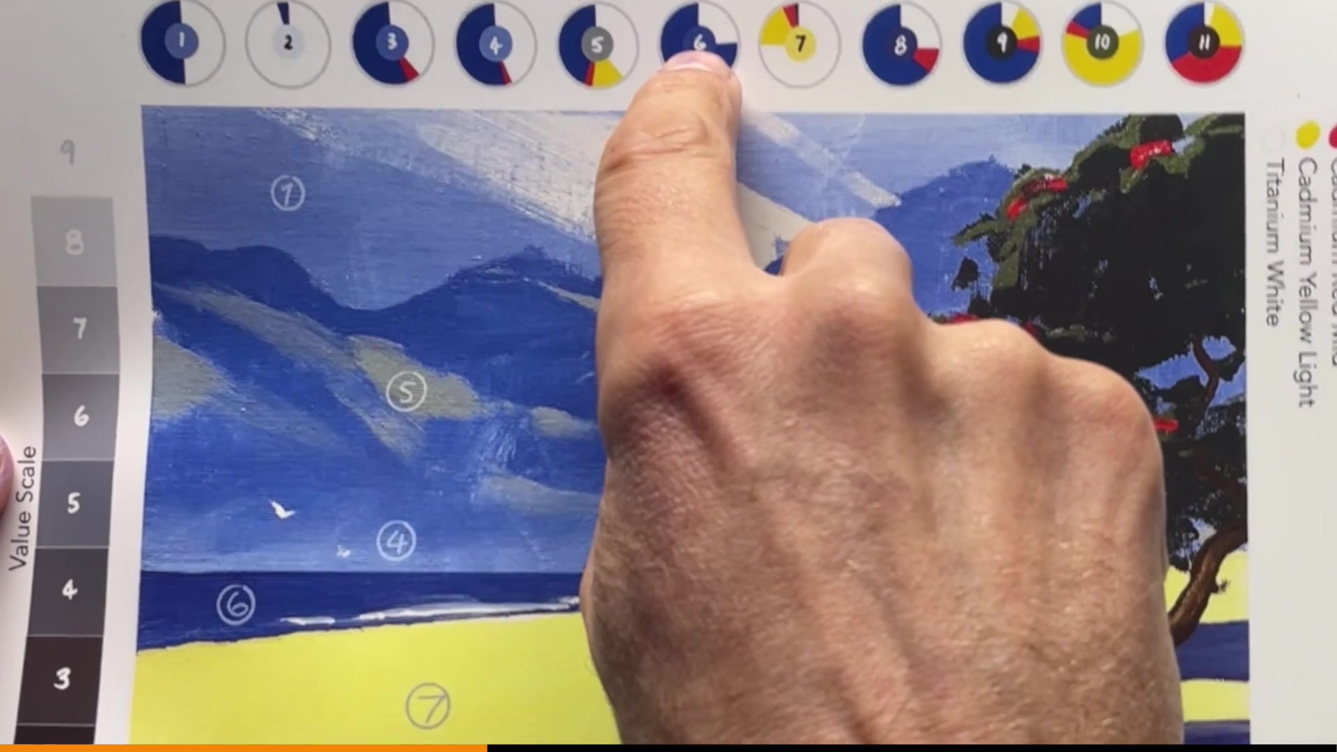 Step 11 — Painting the ocean (video frame from the lesson)