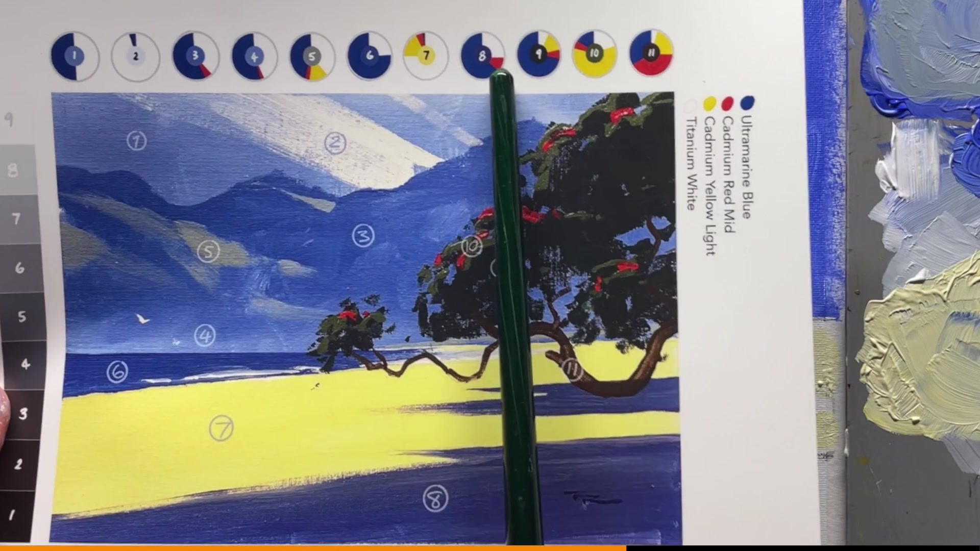 Step 14 — Painting the shadows (video frame from the lesson)