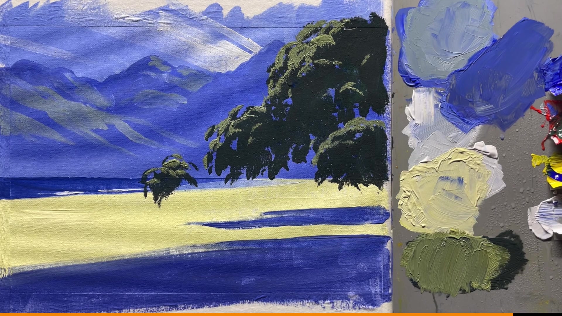 Step 19 — Painting the blossoms (video frame from the lesson)