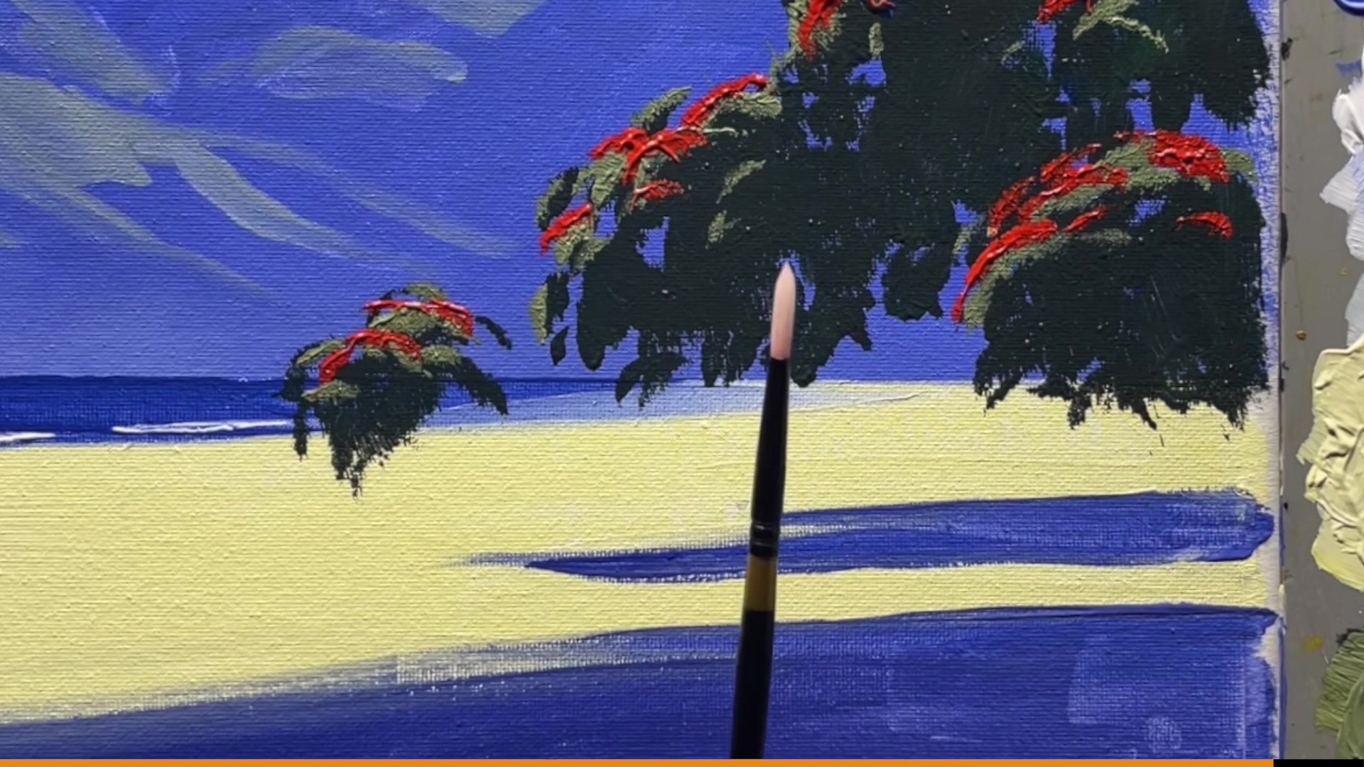 Step 20 — Painting the tree trunk (video frame from the lesson)