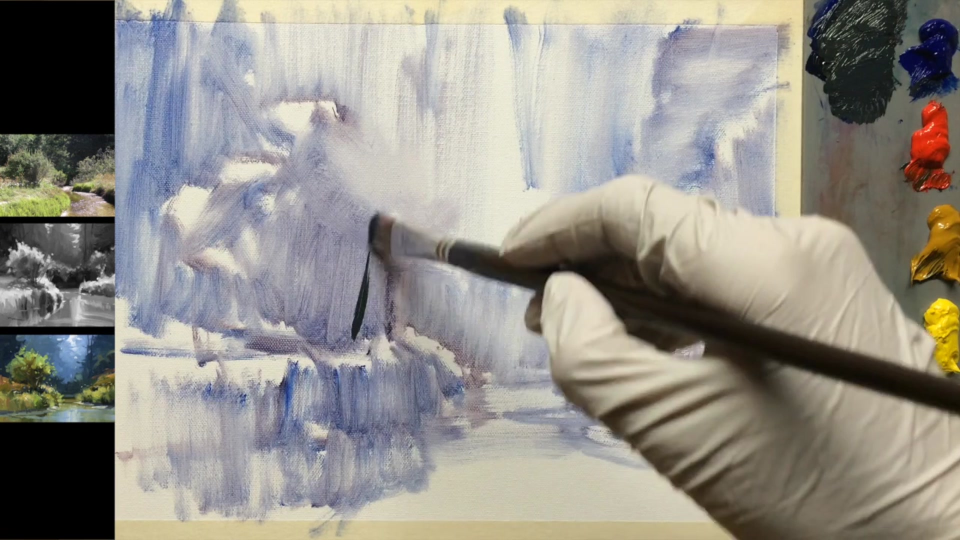 Step 6 — Mixing and applying darkest darks (video frame from the lesson)