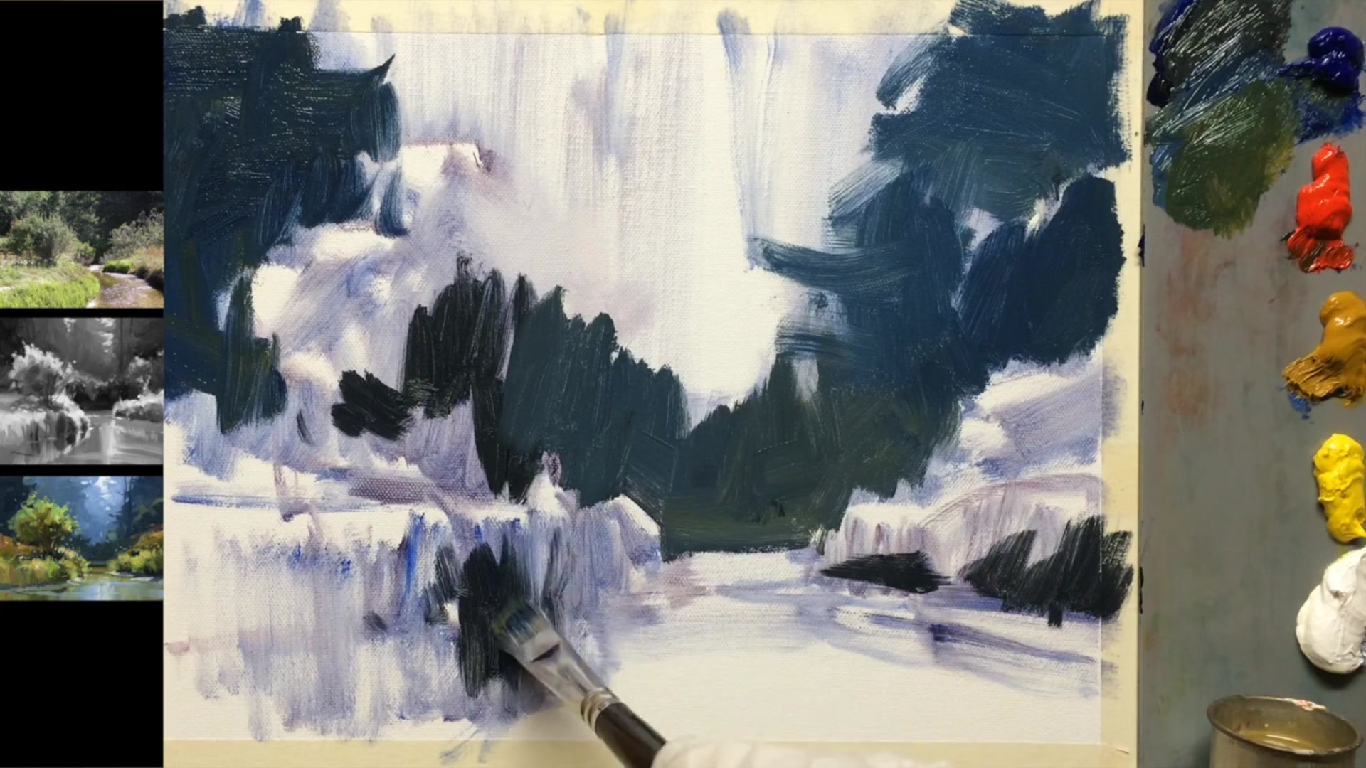 Step 8 — Foreground shadows and reflections (video frame from the lesson)