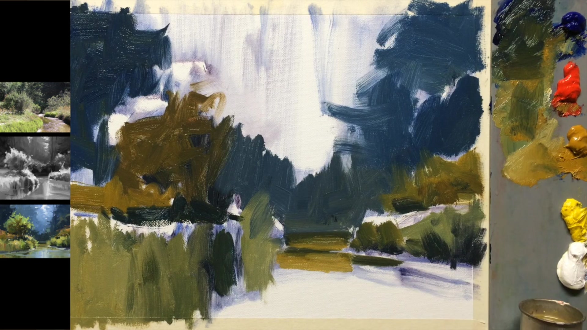 Step 12 — Reflecting background in water (video frame from the lesson)