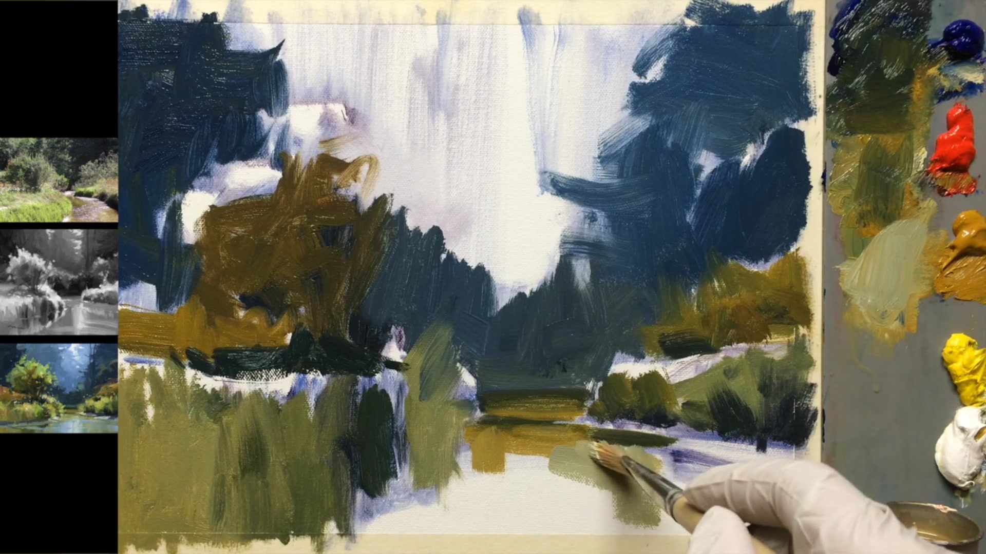 Step 13 — Water reflection technique (video frame from the lesson)