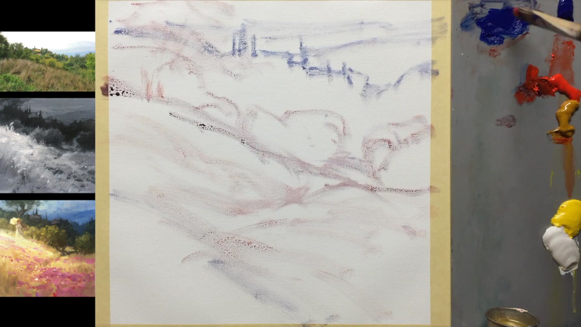 Step 6 — Blocking in Dark Areas (video frame from the lesson)
