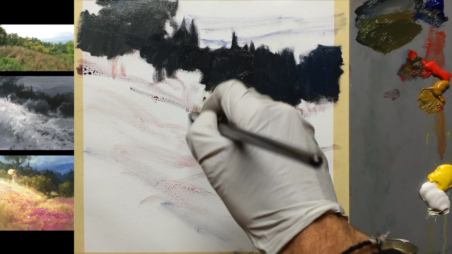 Step 7 — Painting Dark Greens and Shadows (video frame from the lesson)