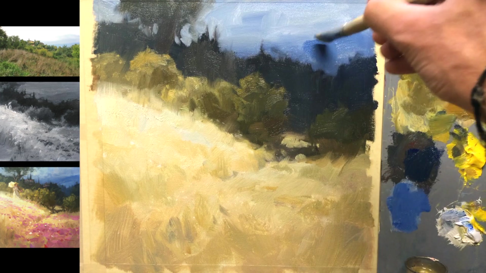 Step 12 — Enhancing Background and Tree Details (video frame from the lesson)
