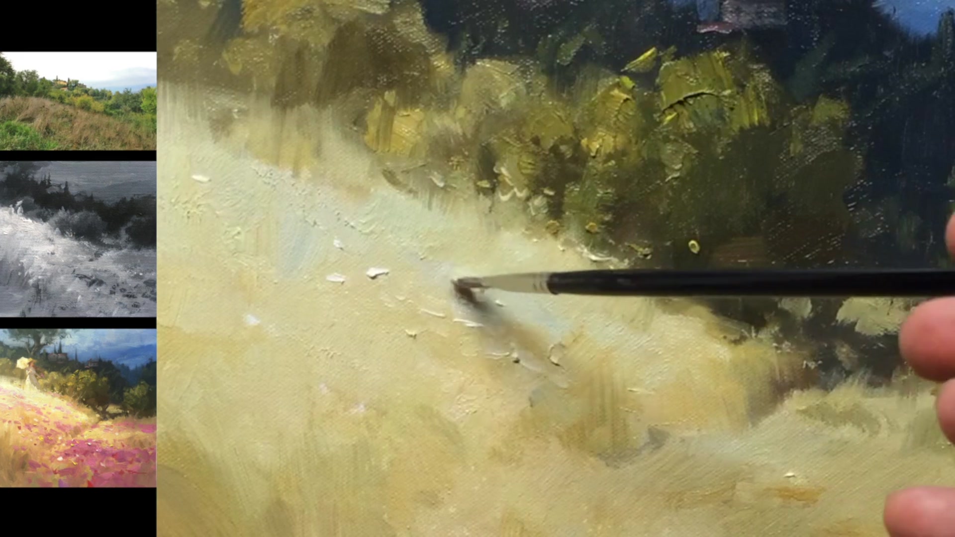 Step 13 — Adding Flowers and Foreground Details (video frame from the lesson)