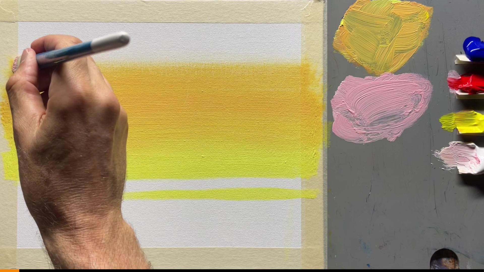 Step 5 — Blending the pink layer (video frame from the lesson)