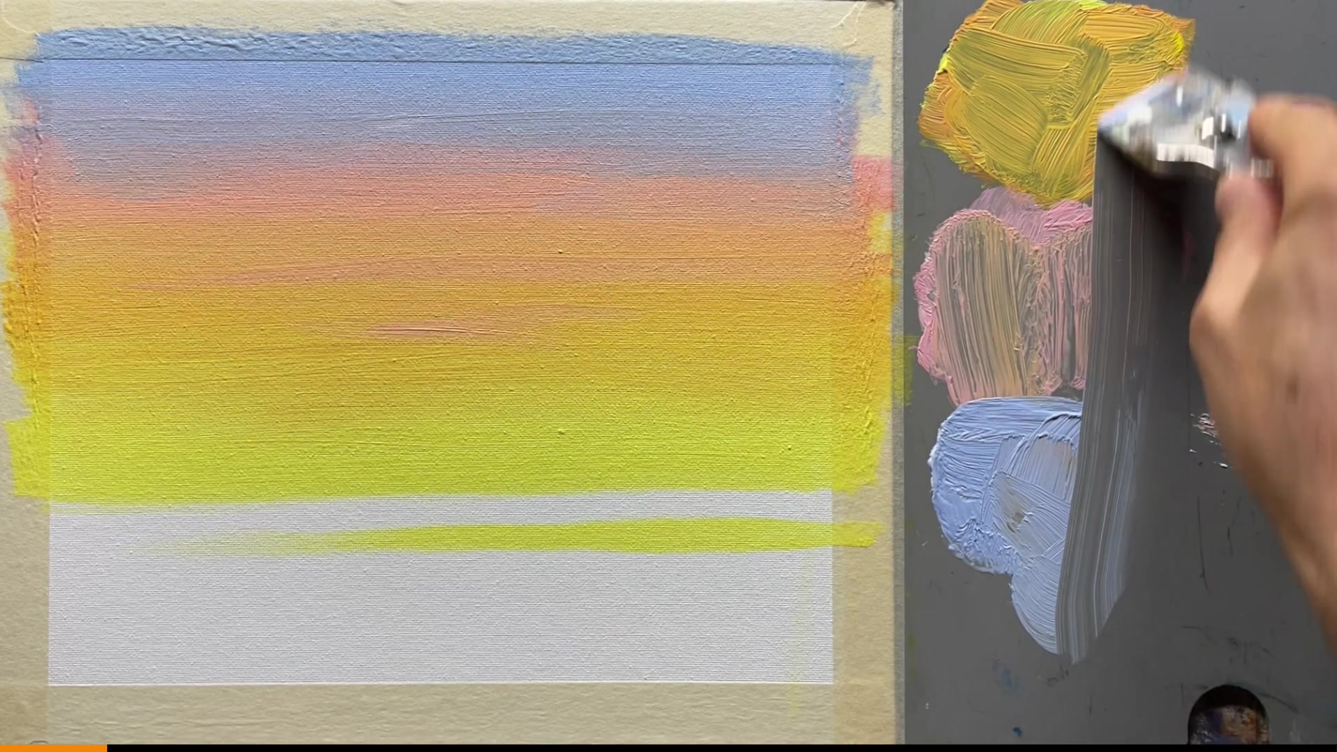 Step 7 — Drawing the mountains (video frame from the lesson)