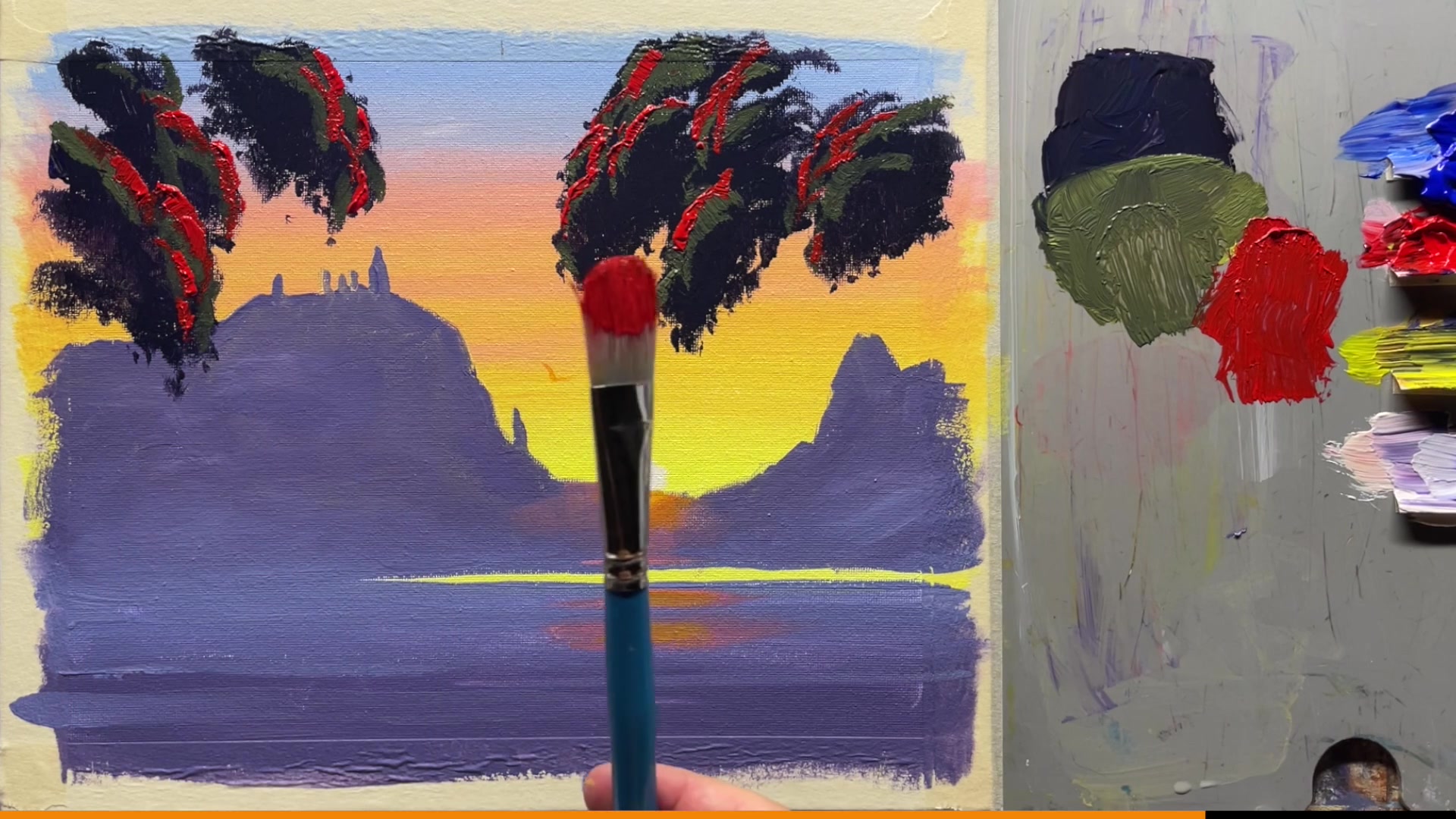 Step 18 — Painting tree branches (video frame from the lesson)