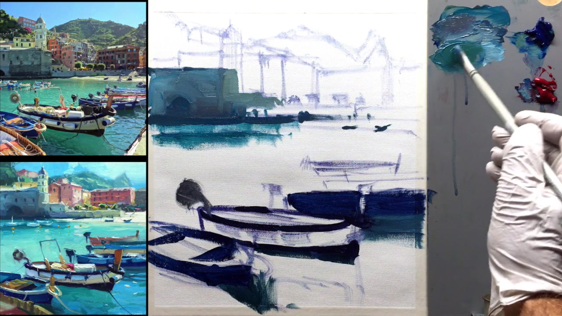 Step 6 — Color Variation and Clean Brushes (video frame from the lesson)