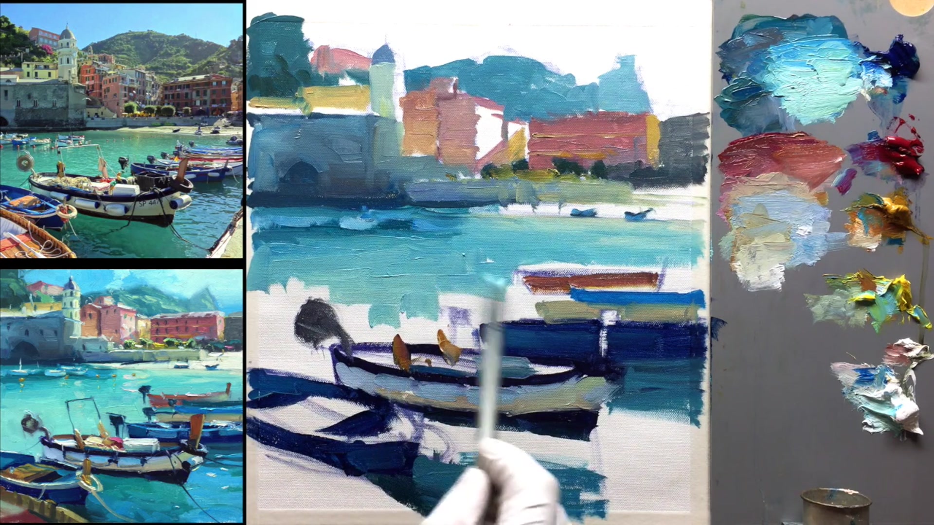 Step 12 — Foreground Water and Sky (video frame from the lesson)