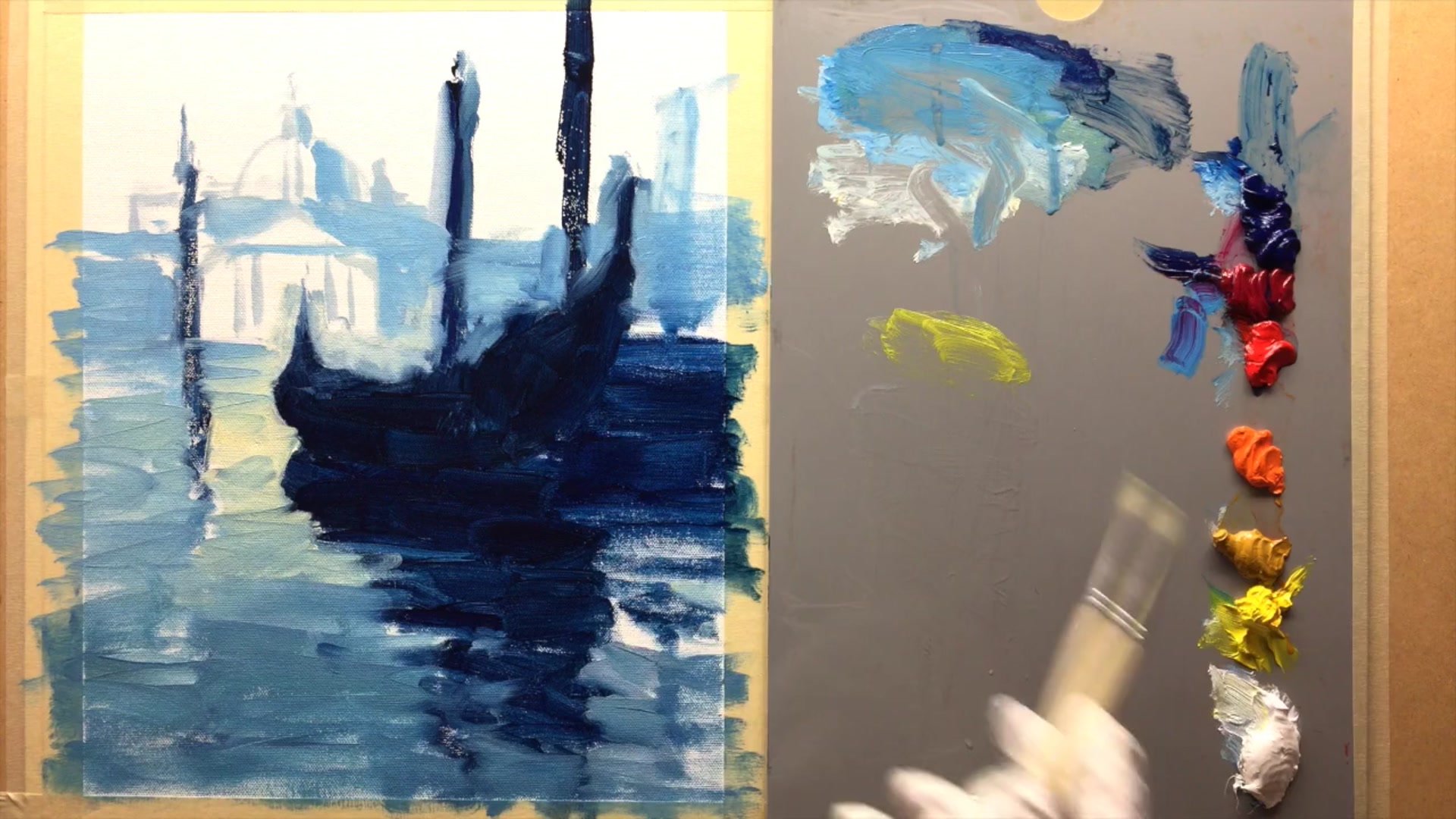 Step 6 — Painting the Warm Sky (video frame from the lesson)