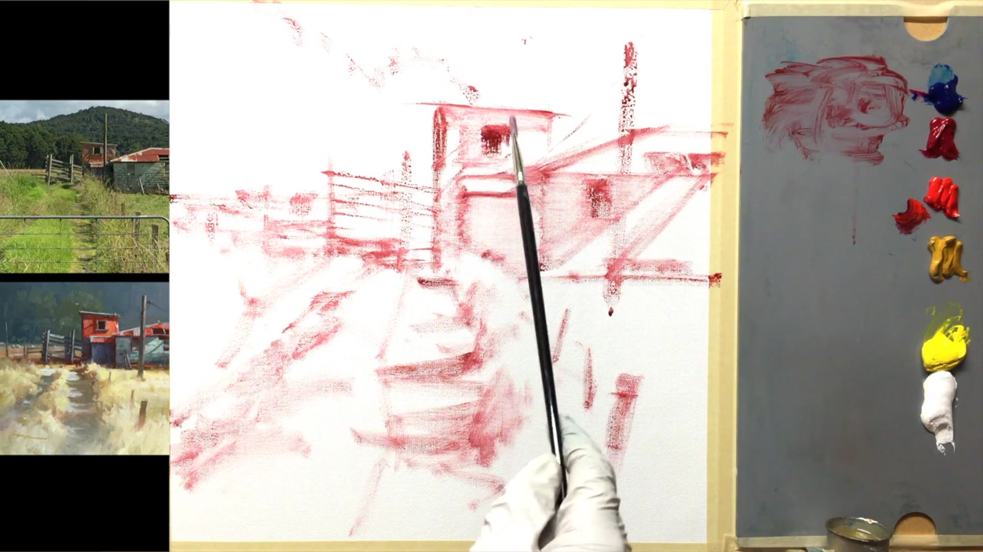 Step 2 — Painting the Darkest Darks (video frame from the lesson)