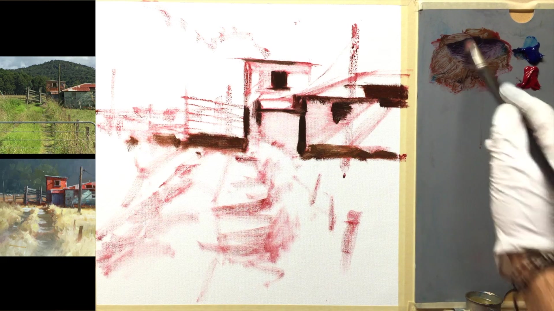 Step 4 — Cool Darks and Fence Details (video frame from the lesson)