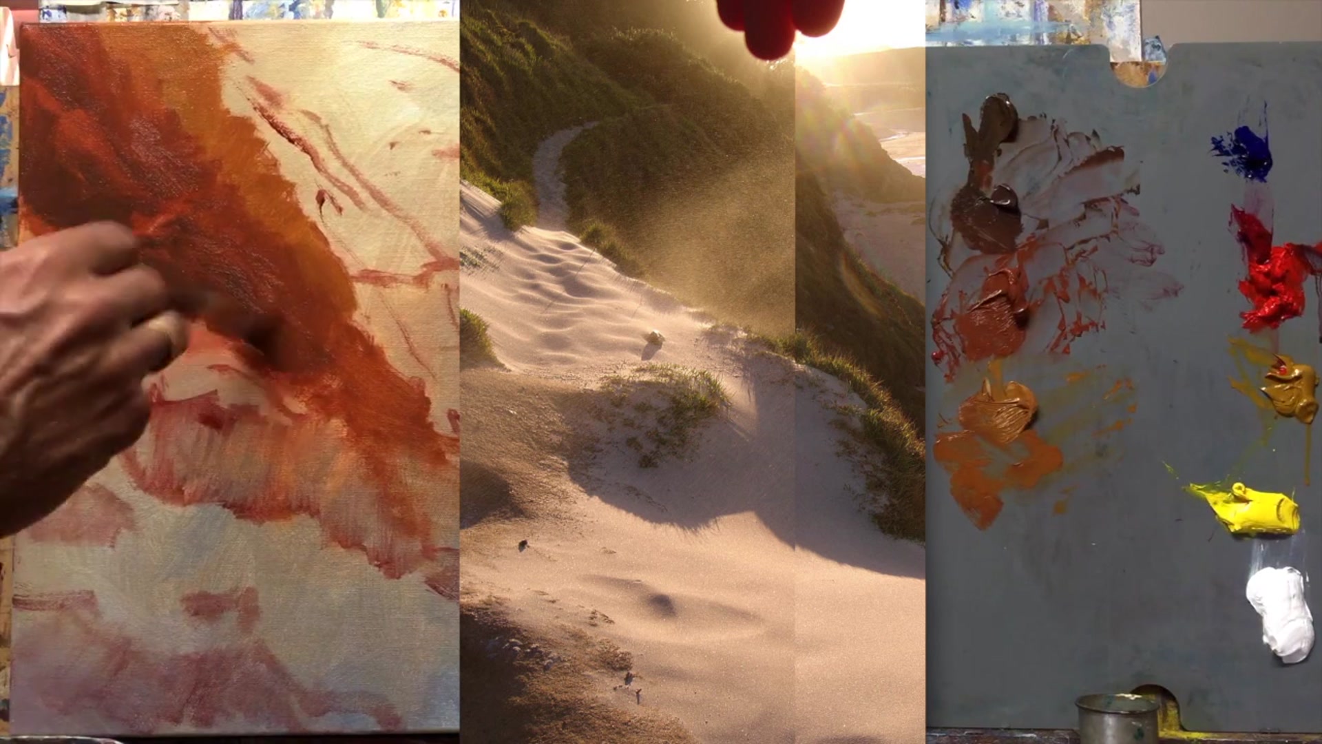 Step 7 — Painting grass and bushes (video frame from the lesson)