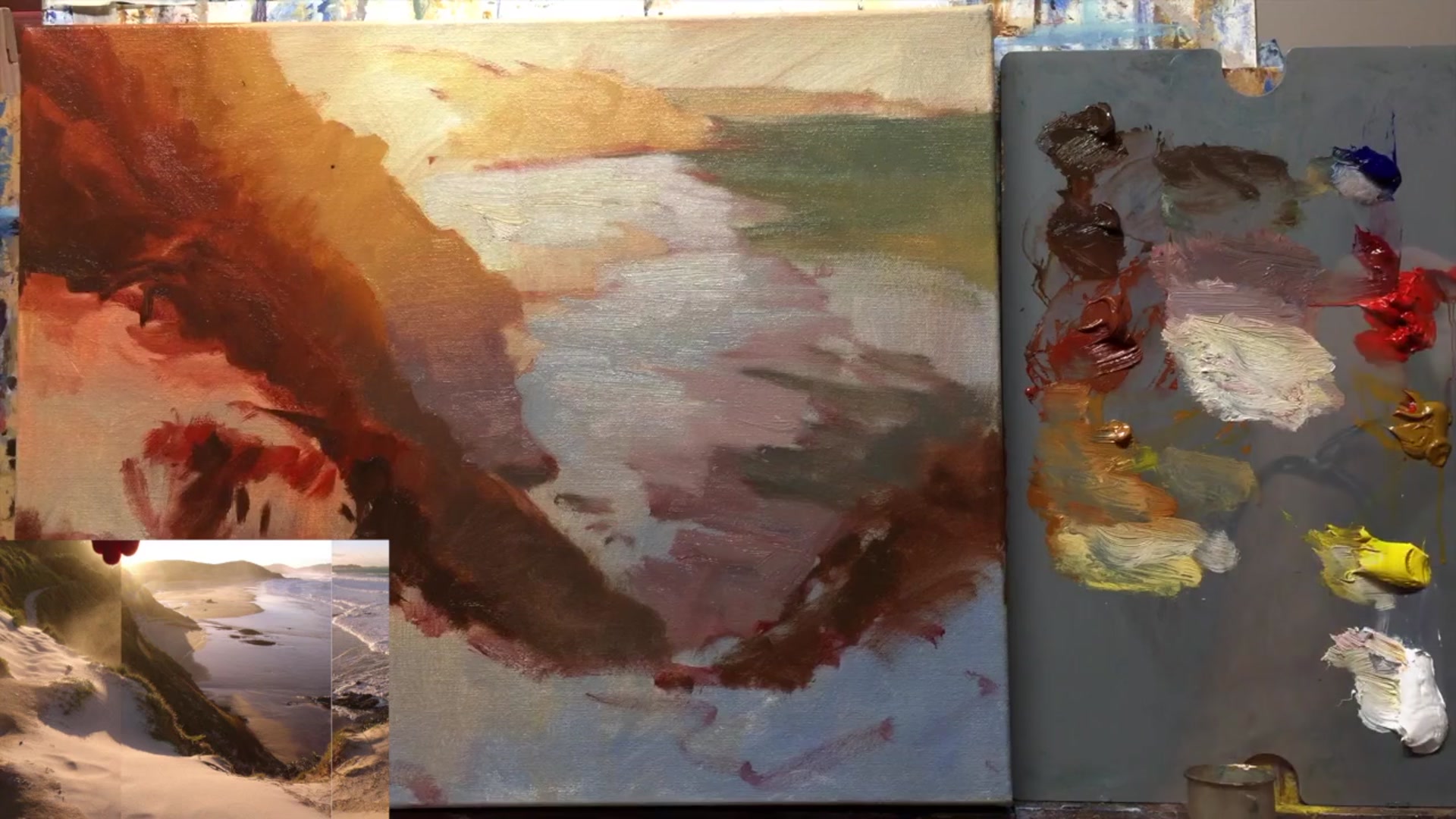 Step 12 — Mixing sky colors (video frame from the lesson)